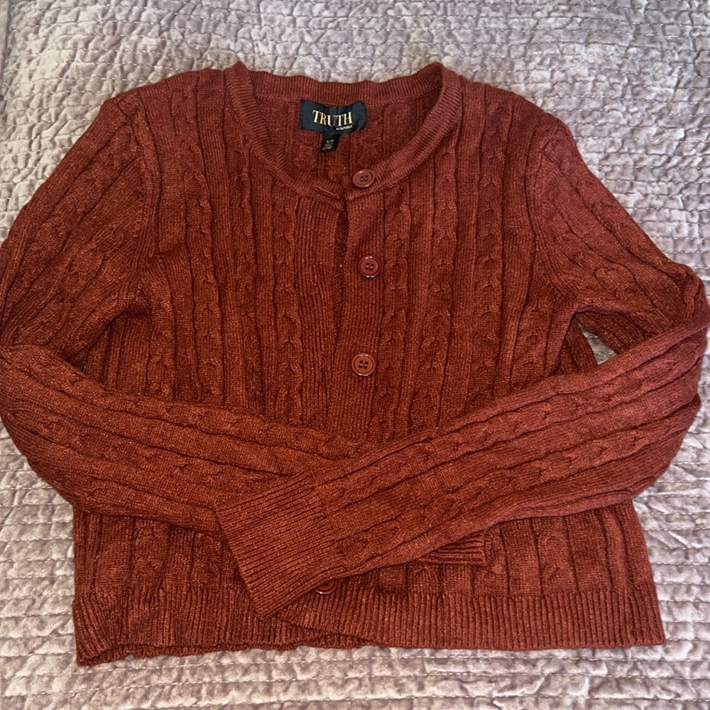 Burnt orange truth cropped sweater/cardigan preppy style